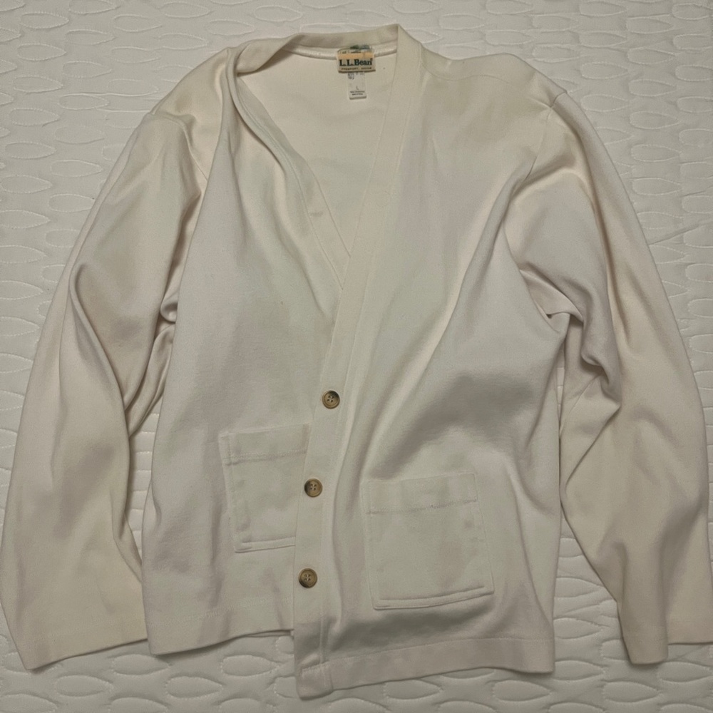 L.L. Bean Off-White V-Neck Button Cardigan